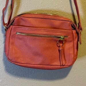 Coral Crossbody Bag With Gold Accents